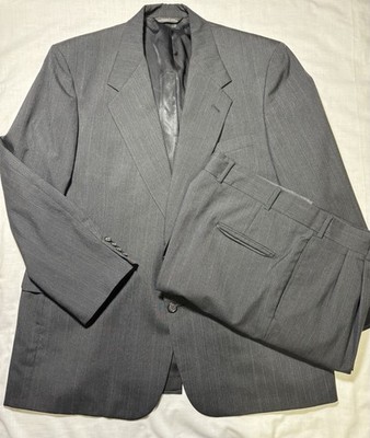 Tom James Bespoke 2 Piece Suit Mens 44R 39x29 Charcoal/pink/green Stripe