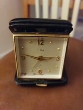 BEAUTIFUL & TOP Quality arthur imhof SWISS TRAVEL CLOCK, IN DARK BLUE & GOLD .