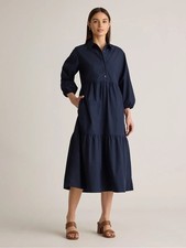 Quince 100% Organic Cotton Midi Tunic Dress Navy Minimalist Office Large