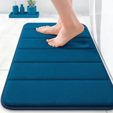 OLANLY Memory Foam Bath Mat 24x16, Super Soft Absorbent 24" X 16", Navy Blue