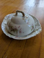 Theodore Haviland Limoges  France Covered Butter Dish w  Strainer, Antique, gold