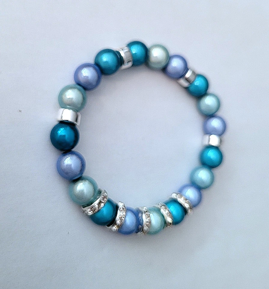 Sylvie's Magic 3 D Perlen Armband, 19 cm,  Türkis Blau , Silber dehnbar /0129 - Bild 3 von 4