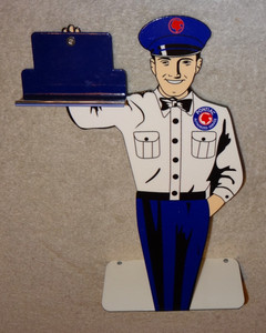 VINTAGE PONTIAC CAR DEALERSHIP 12" METAL GASOLINE OIL BUSINESS CARD HOLDER SIGN!