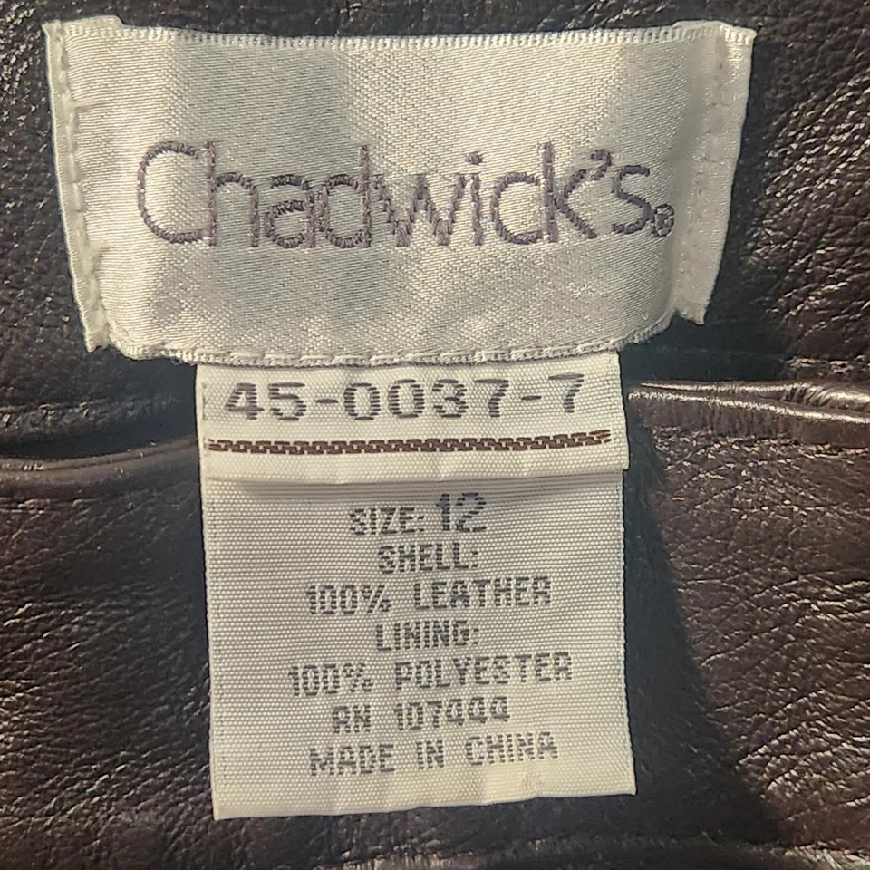 Pantalones de cuero genuino vintage de Chadwick para mujer talla 12 marrón forrado pierna recta Foto 3 de 4