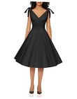 Women's 1950s V-Neck Adjustable Bowknot Swing Cocktail Dress 3X-Large Black