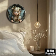 2D Flat, 8x8 Inch Round Aluminum Wall Decor - Classic Butterfly Fairy Garden Des