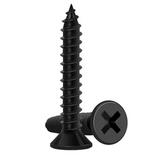 Wood Screws 1 Inch, 130 PCS  Premium Flat Head Phillips Black Wood Screws, Self 