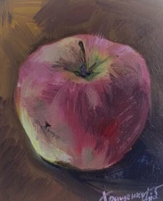 Still Life Original Oil Painting Fruit Apple on fiberboard 5X4 inch