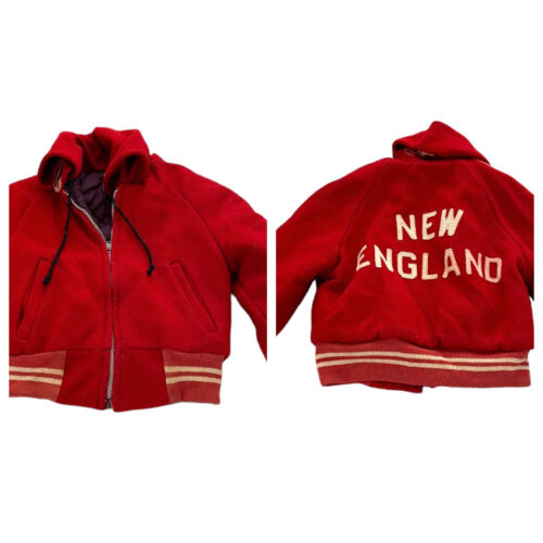 Vtg 60s New England Wool Varsity Jacket 4T Red Zip Up Pyramid Outerwear Patriots - Picture 1 of 9