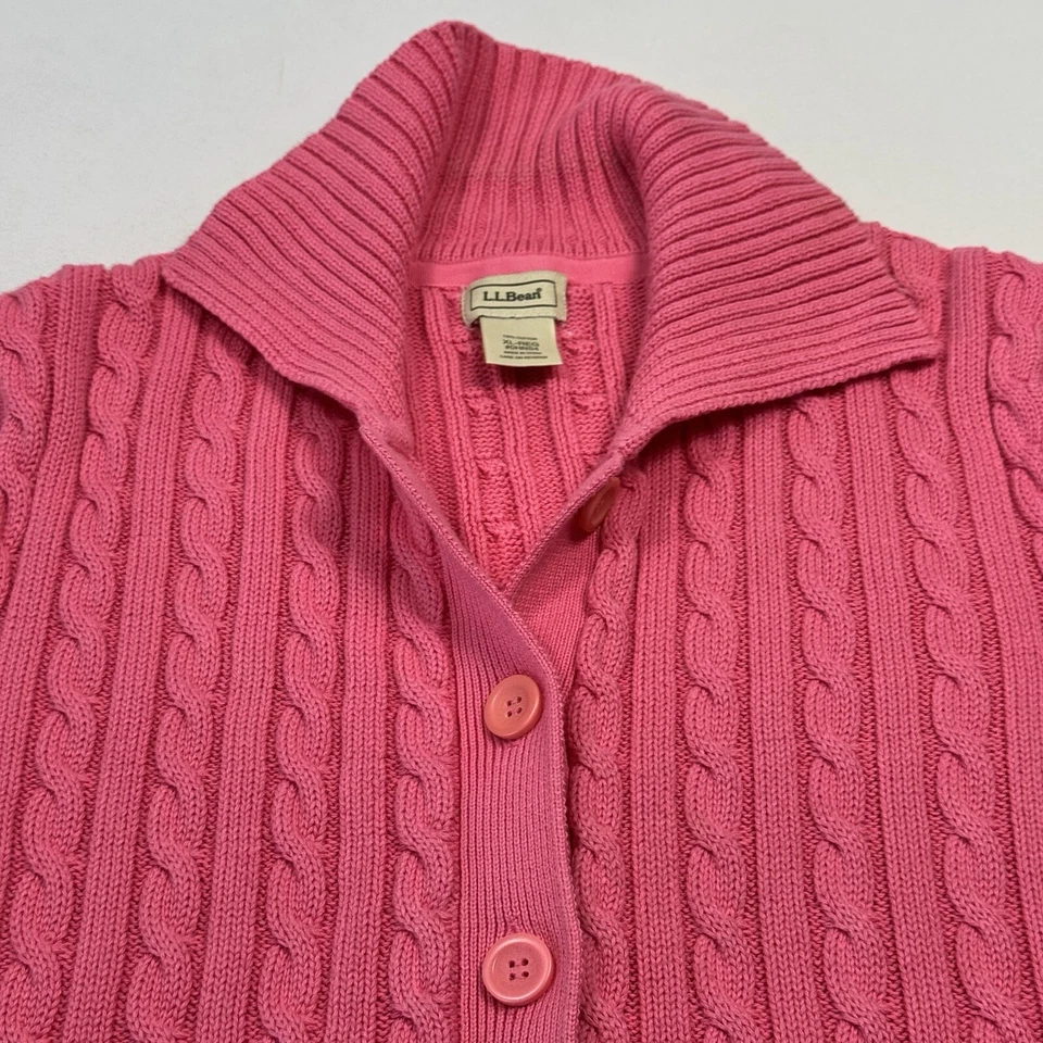L.L. Bean Women's Button Sweater Short Sleeve Cable-Knit Cotton Pink Extra Large - Image 2 of 4
