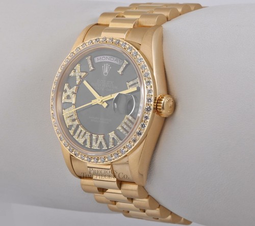 Rolex Men 18038 Day-Date 36mm President 18k Gold-Gray Roman Dial-Diamond Bezel - Picture 4 of 7
