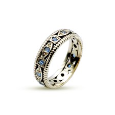 9ct Gold Ring - 9ct Gold Eternity Ring Blue Stone O 1/2 Ladies Wedding