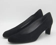 Stuart Weitzman Shoes Womens Size 9.5 Black Suede Almond Toe Heel Slip On Pumps