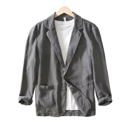 Herren Lässig Leinen Blazer Mantel Cardigan Anzug Jacke Oberbekleidung Herbst Frühling Mantel - Bild 14 von 30