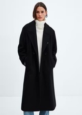 Mango Oversize Wool Coat Midi Design. Oversize Design. Lapel. Black
