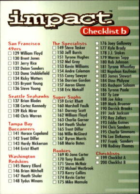 1995 SkyBox Impact #199 Checklist A 1-128 - NM