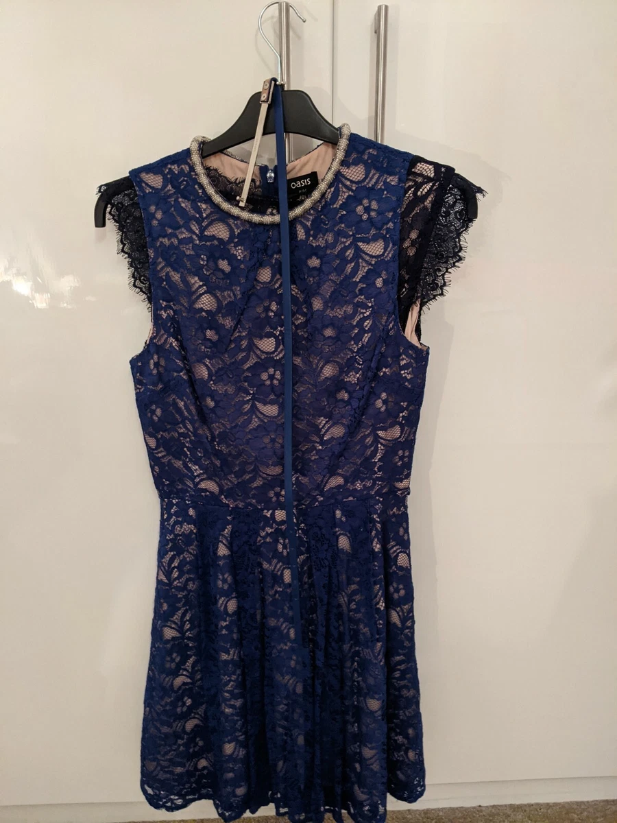 Oasis blue lace clearance top bloom skater dress