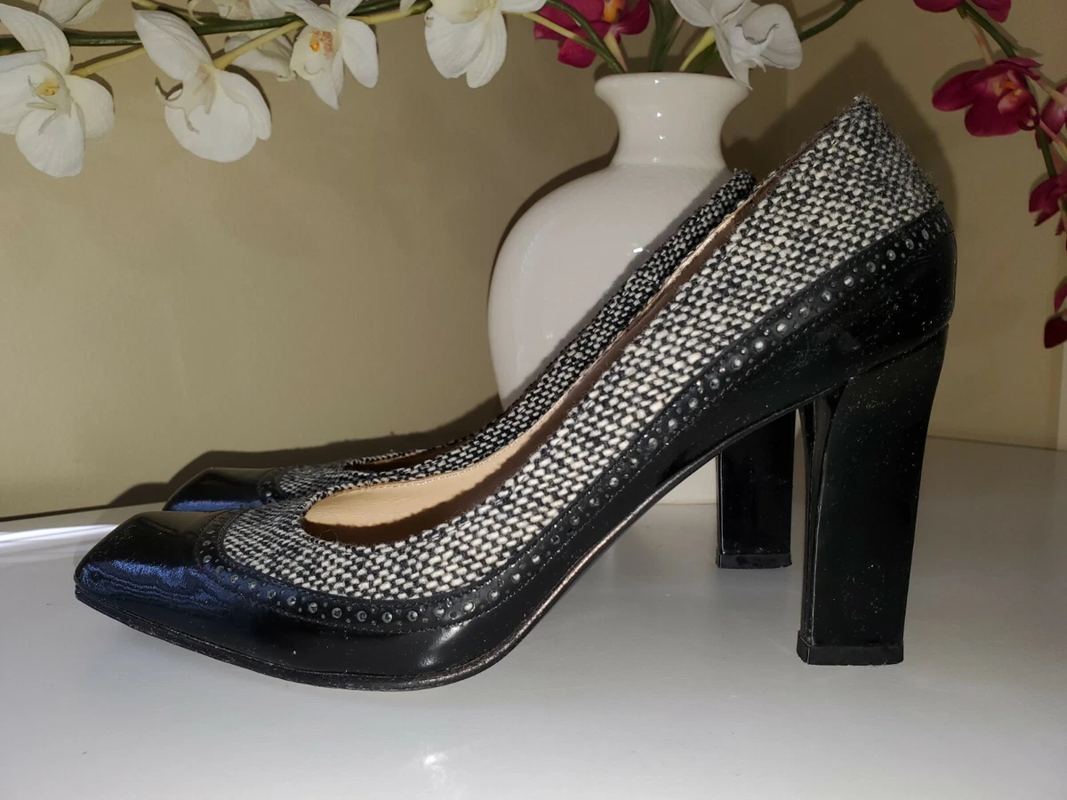 Alexander McQueen Black Patent Leather Tweed Classic Pumps Heels