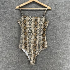 Unbranded Bodysuit Women L Gray Animal Print Sleeveless Square Neck Opaque