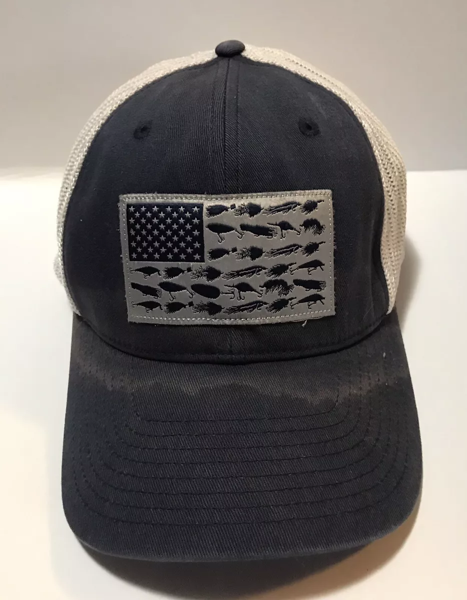 Columbia Fishing Adult Hat Lure American Flag Hat Navy And White L/XL  Flexfit