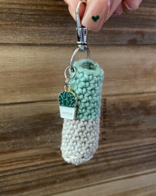 Crochet Lip Balm Chapstick Holder Keychain Charm Cactus Handmade