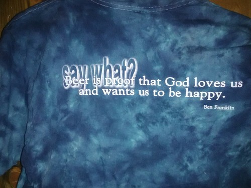 BEER IS PROOF GOD LOVES US T-SHIRT BEN FRANKLIN TIE-DYE - Picture 1 of 2