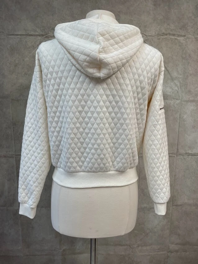 Kendall + Kylie Women's Quilted Jacket Hooded White Full Zip Size S - Image 3 of 4