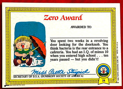 1986 Topps Garbage Pail Kids Series 1 Giant Oozy Suzy Card #28 - Picture 2 of 2