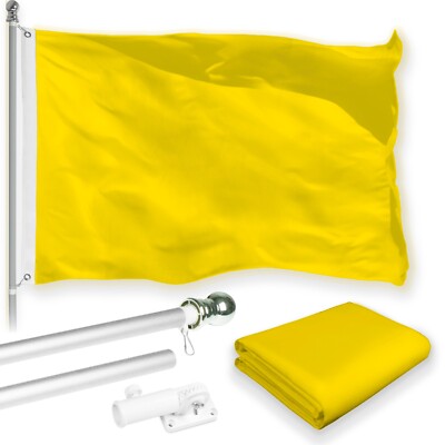 G128 Combo : 5 Ft Flagpole Silver & Yellow Color Flag 2.5x4 Ft Printed 150D Poly