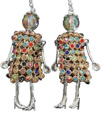 US Seller Betsey Johnson Crystal Doll Gold Dangle Earrings Fashion Jewelry 