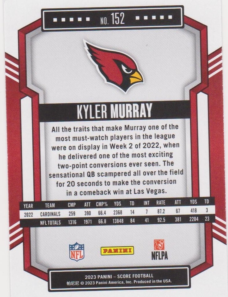 Kyler Murray 2023 Score Football Card 152 Arizona Cardinals eBay