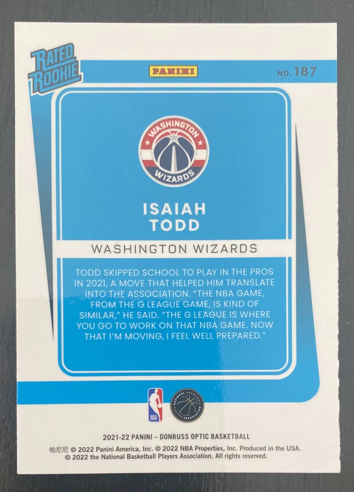 2021-22 Donruss Optic Isaiah Todd #187 Rated Rookie Card RC - Image 2 of 2