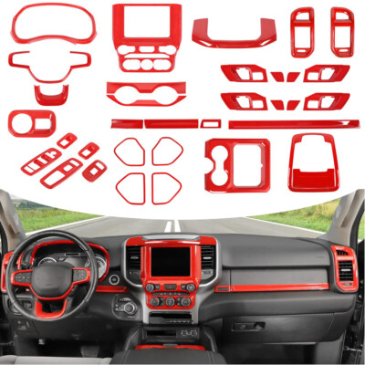 34pcs InteriorTrim Set Cover Stickers Kit Accessories for Ram 1500 2019+ Red
