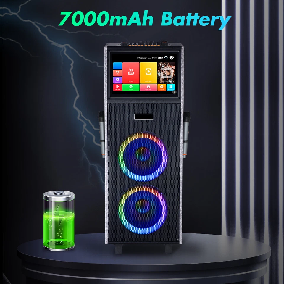 Rechargeable Karaoke Machine w/2 Wireless Mics & Lyrics Display Screen Speaker - Image 4 of 4