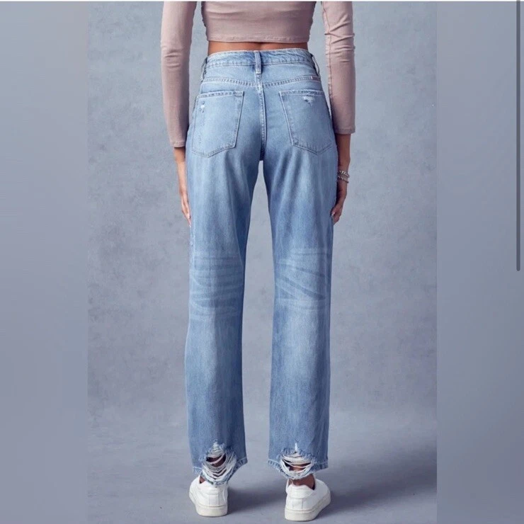 Pantalones de mezclilla KanCan Wrene tiro ultra alto años 90 novio desgastados para mujer talla 9/28 Foto 2 de 4