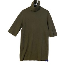 zara womens medium three-quarter sleeve green turtleneck shirt dress knee length