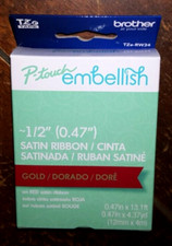 Brother P-Touch Embellish GOLD on RED 1/2" Satin Ribbon 0.47 in x 13.1 ft 