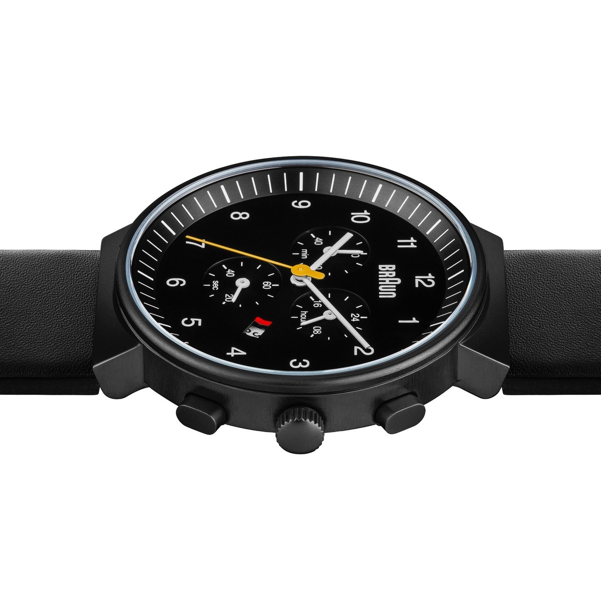 Braun BN0035 klassischer Herren Chronograf mit Lederband, schwarz