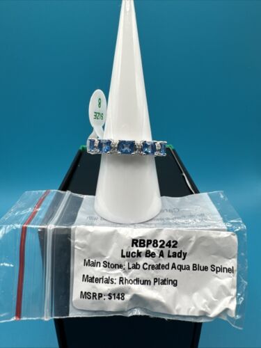 Bomb Party OG Size8 “Luck Be a Lady" RBP8242 Aqua Blue Spinel On Rhodium - Picture 2 of 5