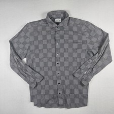 Emanuel Berg Modern Fit Dress Shirt Men's XL Black/White Houndstooth Plaid