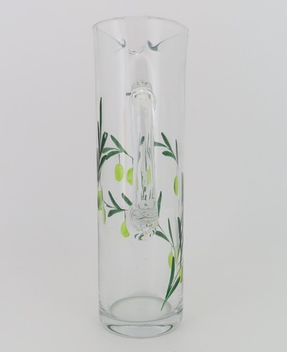 Clear Glass Pitcher Decanter with Olives Branches Colored Etched Design 10.75“H - Picture 4 of 12