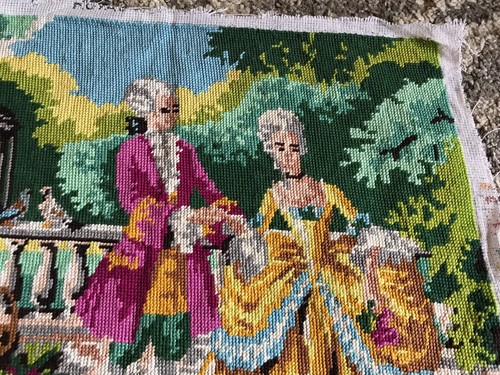Vintage French romance couple love tapestry completed garden doves palace - Picture 6 of 7