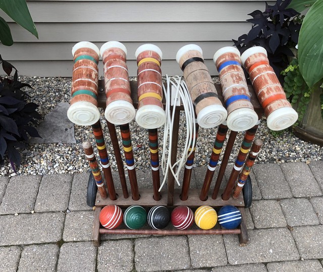 Rare 6 Vintage Solid Wood SQUARE Croquet Mallets W/ Rubber Ends & 2