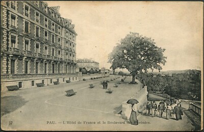 Pau France L Hotel de France et le Boulevard des Pyrenees Antique PC