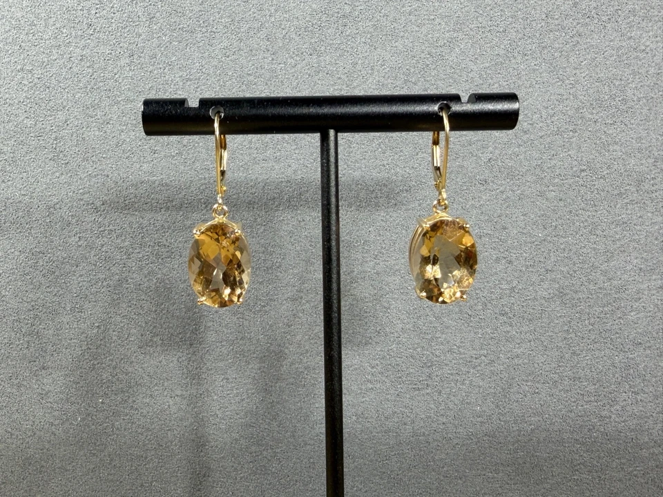 Pendientes colgantes de citrino de oro amarillo de 14k de 12 quilates con cierre de palanca para mujer - John C Rinker Foto 2 de 4