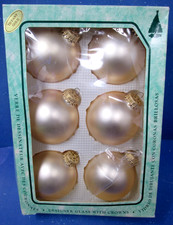 Vintage Christmas by Krebs Glass Ball Ornaments Satin Gold Ivory Made in USA