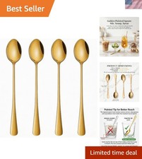 Elegant Gold Long Handle Stirrers - 4-Piece Stainless Steel Spoon Set, 7.7-Inch