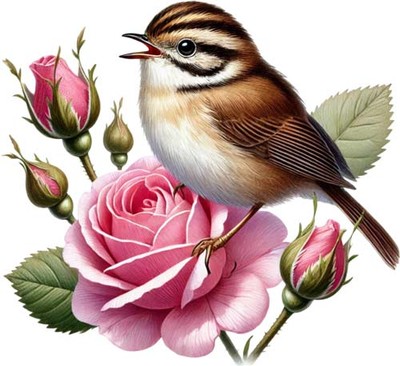Frühling Spatz Vogel rosa Rose Wandbild Schlafzimmer Van Vinyl Aufkleber Abziehbild 6 Größen