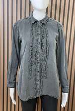 Pilcro By Anthropologie Juni Women's XS Black Button Down Cotton Shirt Ruffled