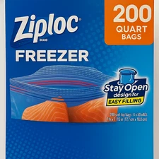 Ziploc Freezer Bags Quart Size 200 Ct | Durable Seal | Stay Open Design